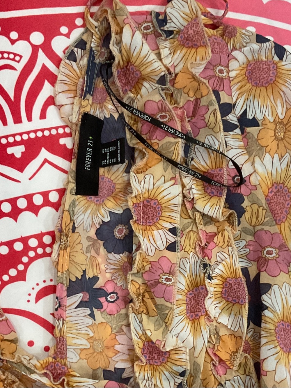 Floral Sunflower Smocked Waist V-Neck Dress size 0X - Picture 2 of 3